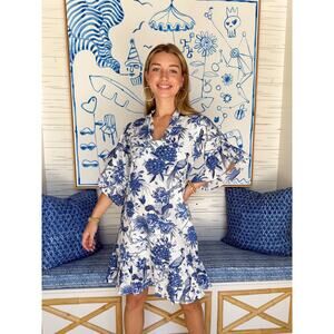 Fitzroy & Willa Soleil Mini Dress Blue White Toile Sz XS Preppy
